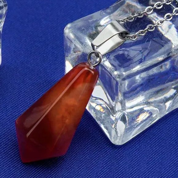 Red Agate Natural Gemstone Hexagonal Chakra Points Pendant Necklace - Picture 1 of 2